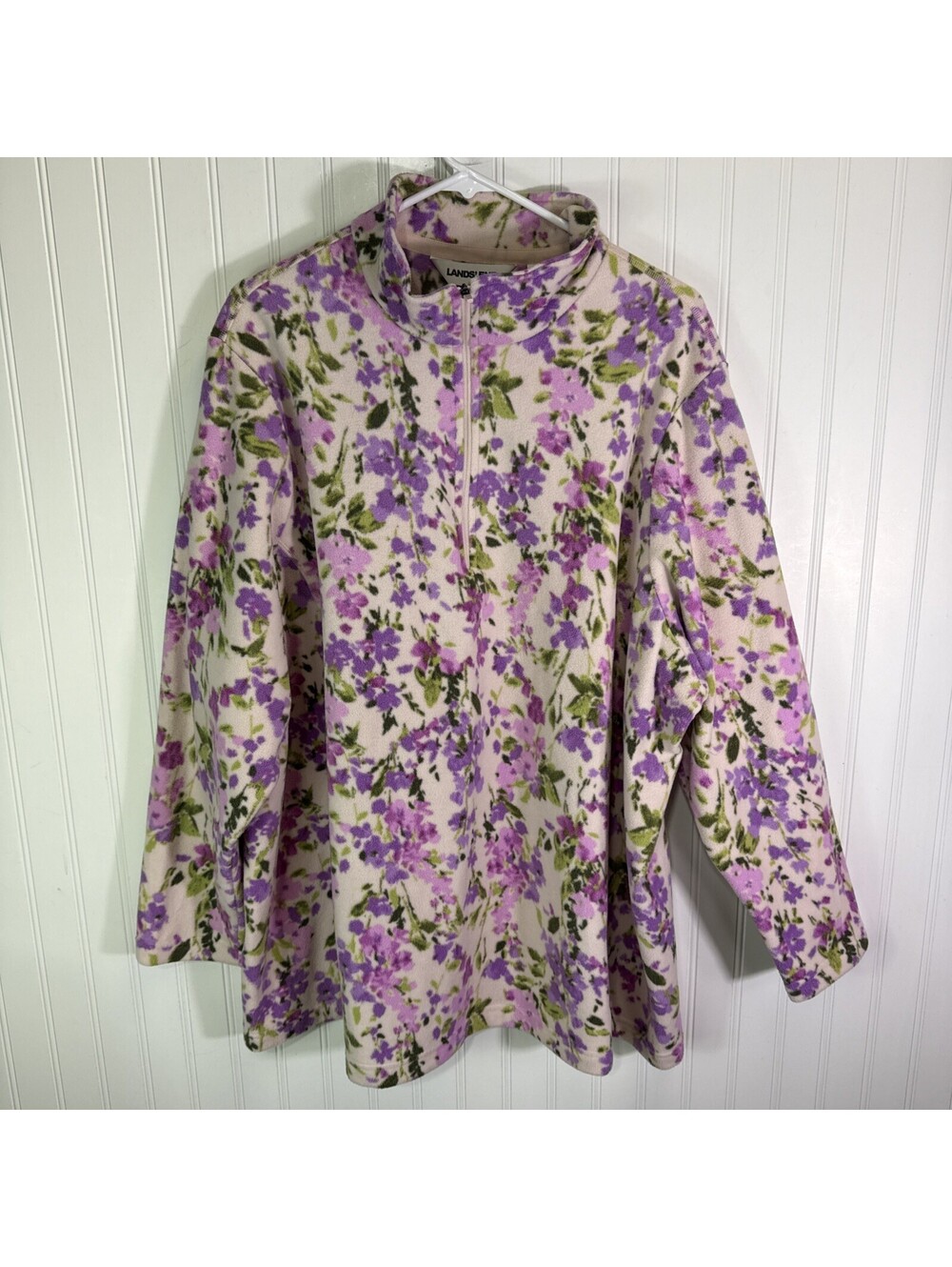 Lands’ End Anyweather Fleece Quarter Zip Pullover Pink Purple Floral Plus 3X